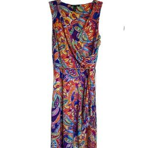 RALPH LAUREN Multi-Color, Sleeveless Faux Wrap Dress - US Size M